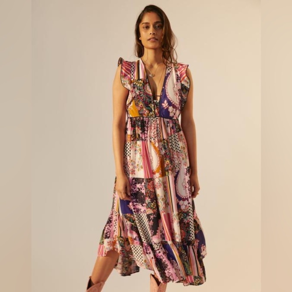 Anthropologie ruffle patchwork dress